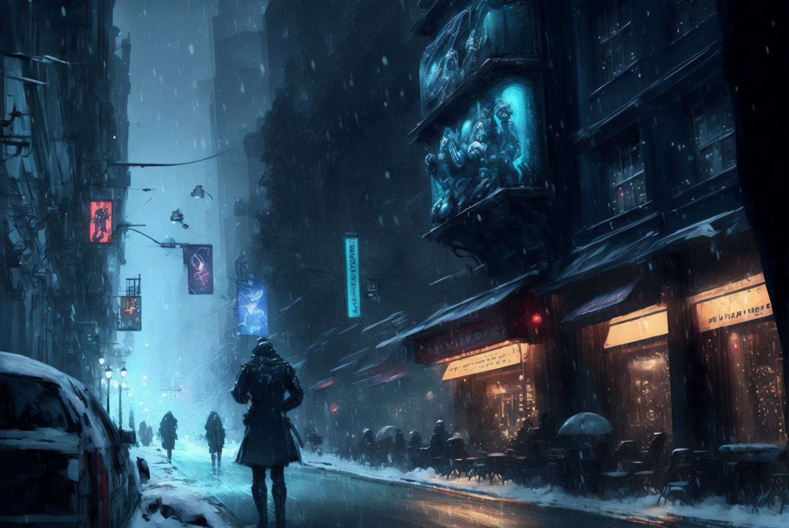 ai art, vinter, sne, by, cyberpunk, Blade Runner
