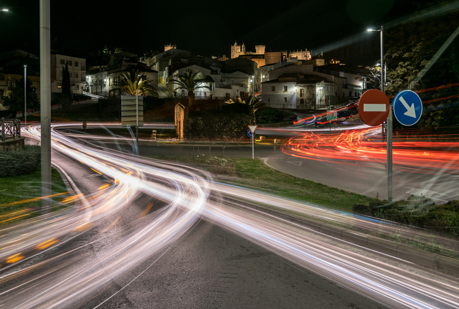 světla, město, ulice, noc, auto, vozidlo, silnice, Španělsko, provoz, Dálnice, minout, doprava, řidičský, infrastruktura, světlo, dlouho, expozice, noche, exposicion, larga, pruh, Extremadura, veřejná doprava, Caceres