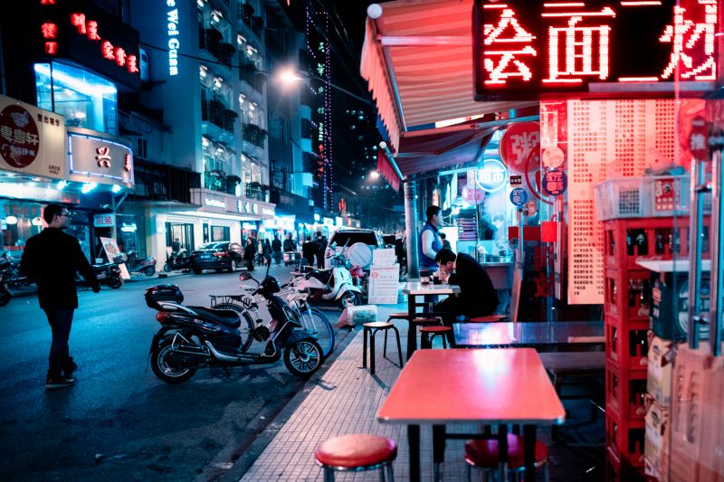 ulice, město, Metropolitní oblast, noc