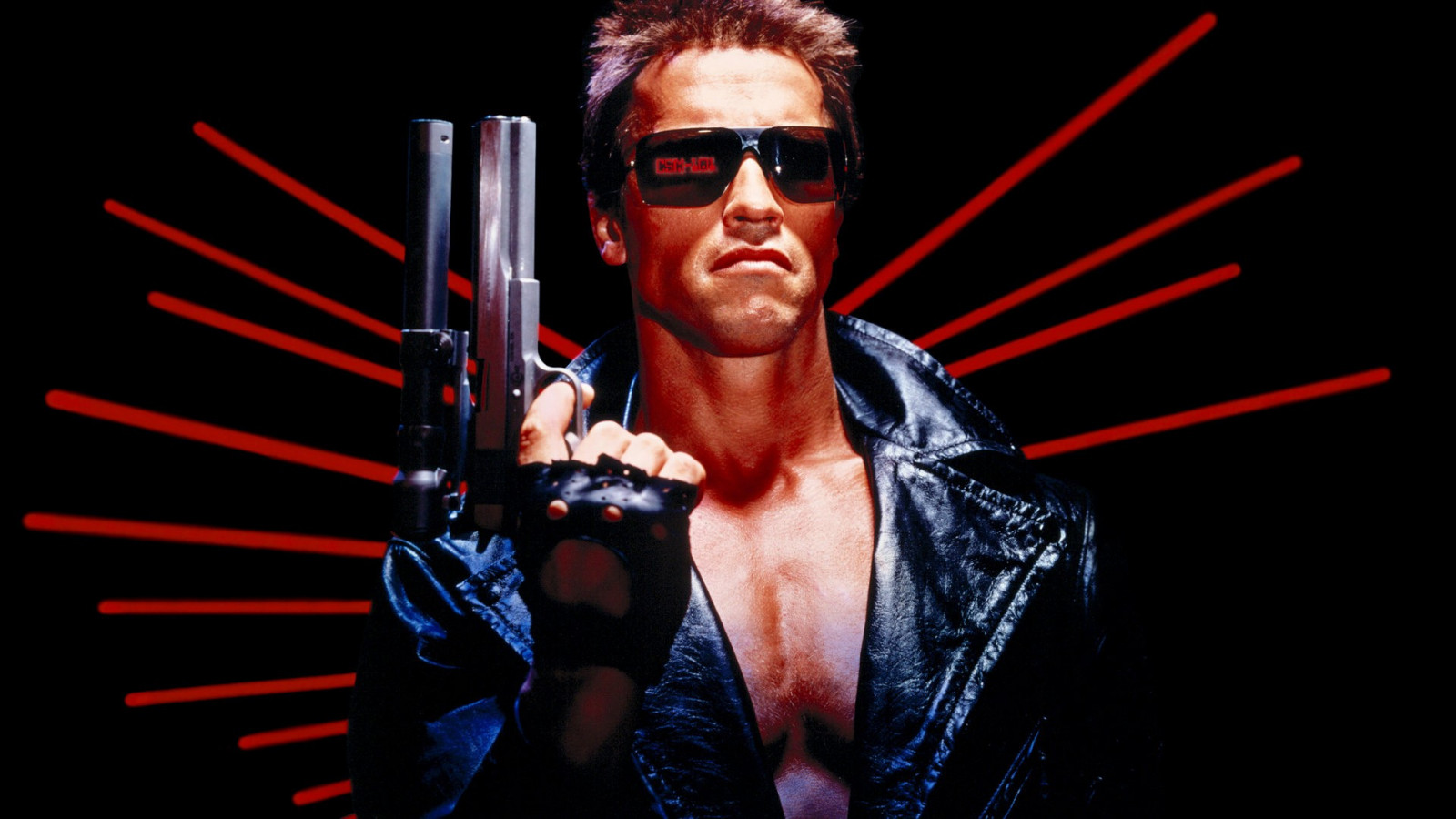 pistole, Terminator, Arnold Schwarzenegger, filmy, filmový plakát, hudba, hudebník, cyborg, kytarista, zpěv, představení, fáze, sval, akční film