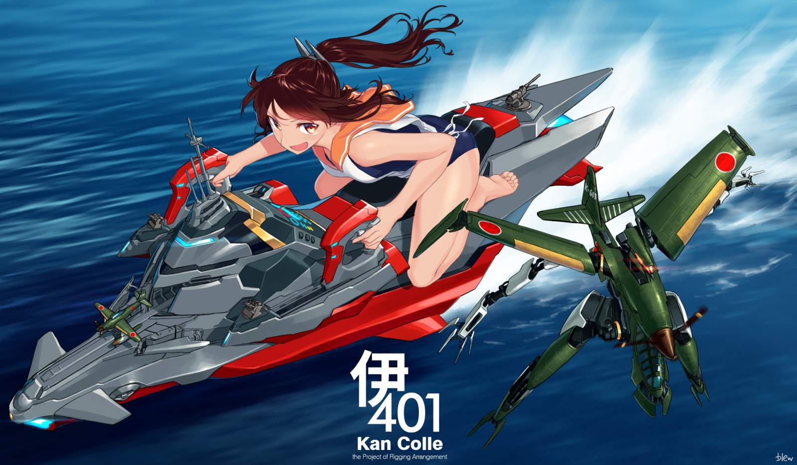 anime, anime dívky, vozidlo, Kantai Collection, I 401 KanColle, Jet ski, Snímek obrazovky