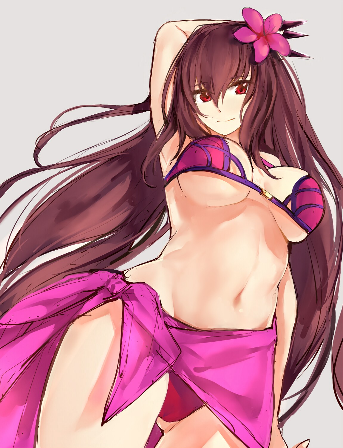 ilustrace, digitální umění, anime, anime dívky, umělecká díla, kreslená pohádka, černé vlasy, Lancer Fate Velký řád, růžový, mangaka