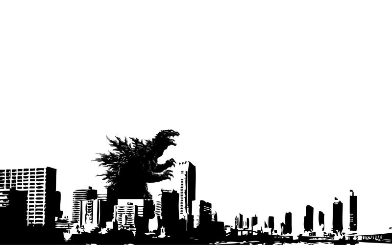 monocromático, cidade, Anime, céu, silhueta, Horizonte