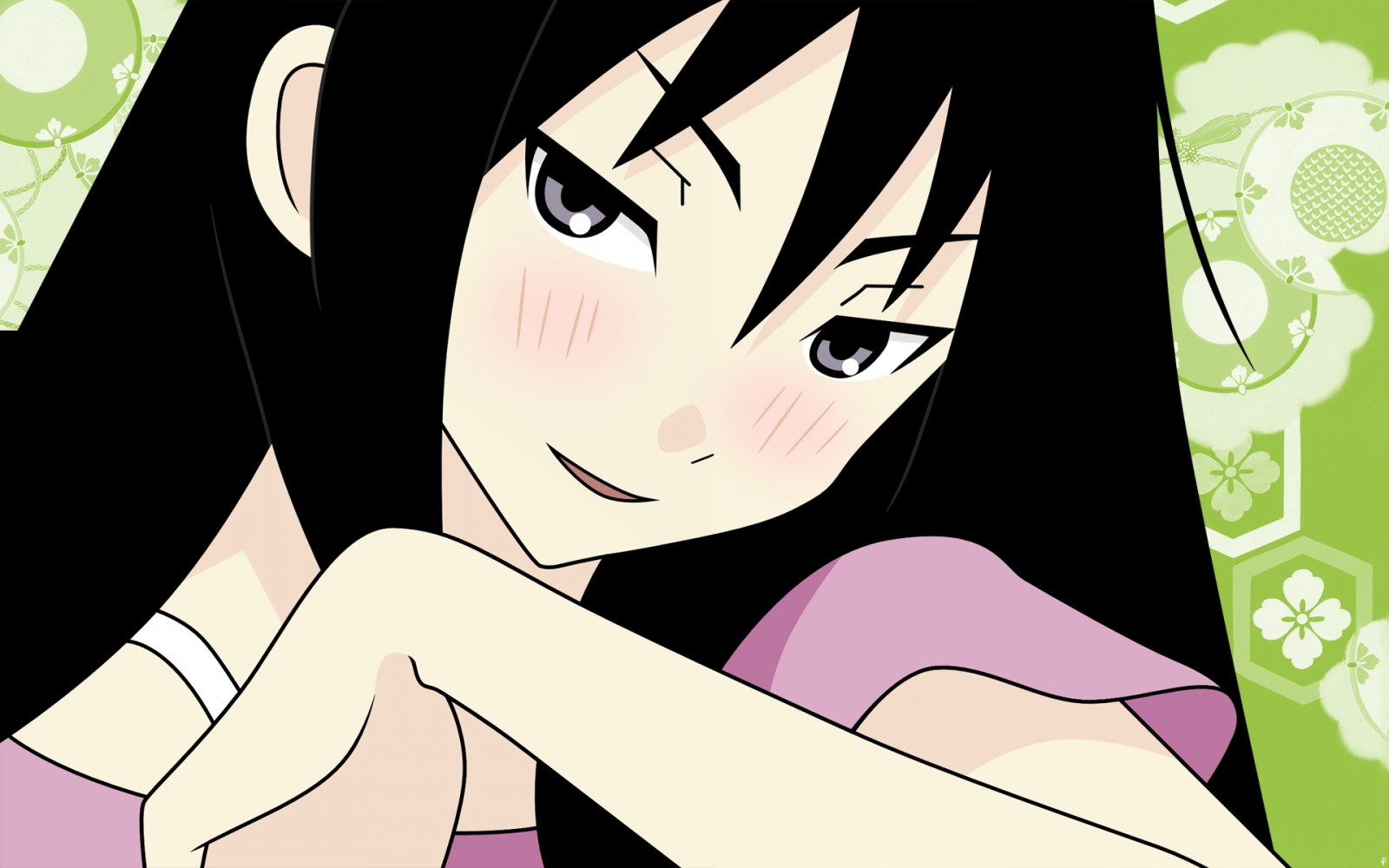 ilustrace, oči, anime, bruneta, kreslená pohádka, černé vlasy, pusa, Sayonara Zetsubou Sensei, dívka, usměj se, póza, mangaka