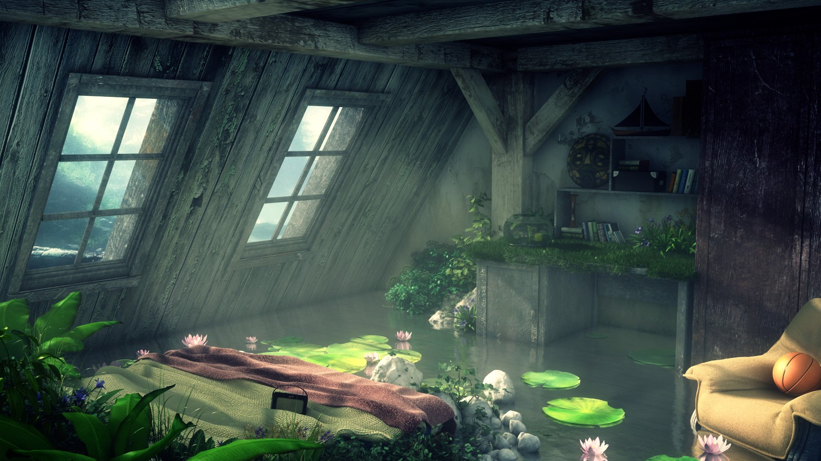 Wallpaper : fantasy art, interior, artwork, jungle, screenshot 1600x900 ...