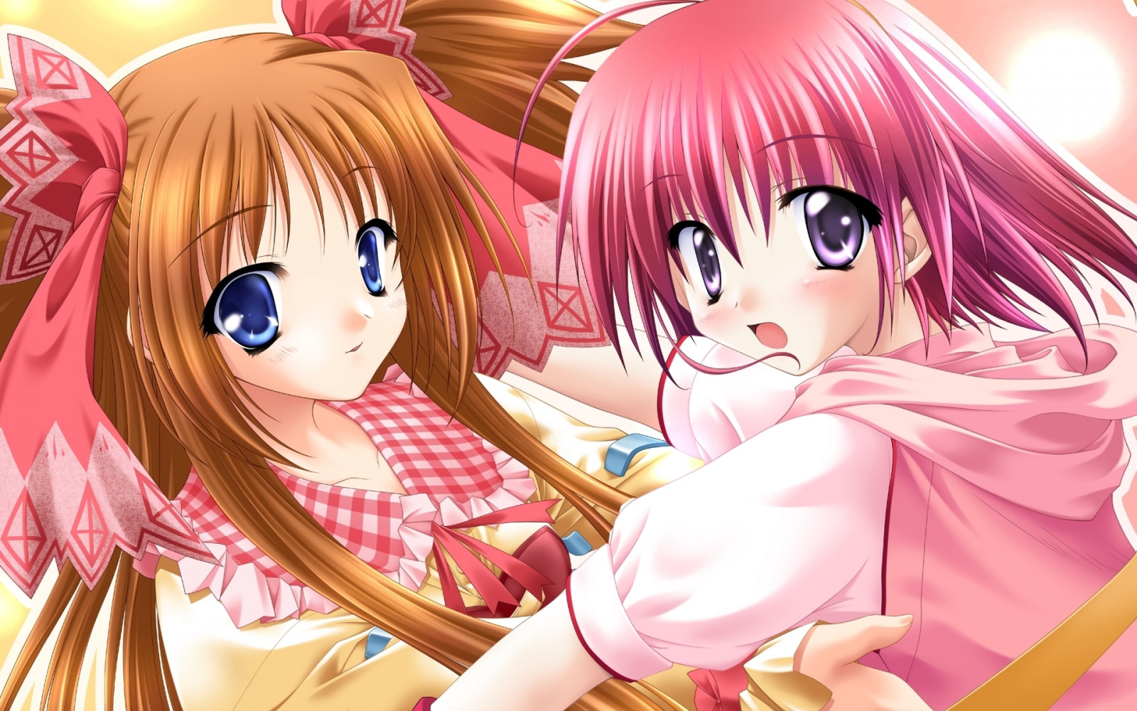 anime, dívka, oči, vlasy, překvapení, růžový