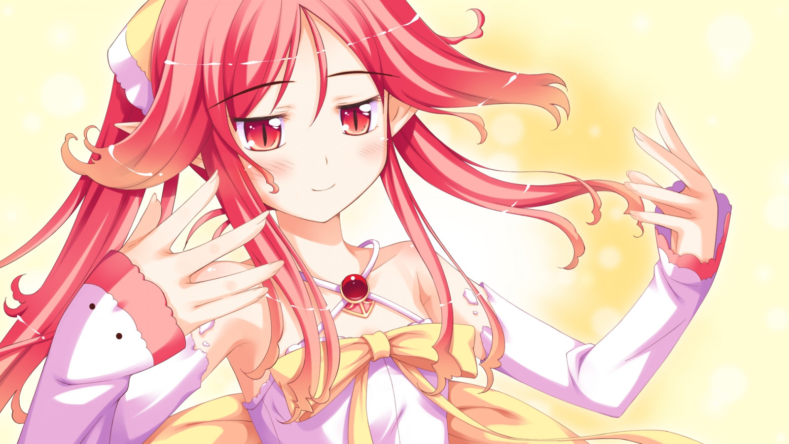 ilustrace, ruce, anime, umělecká díla, šaty, kreslená pohádka, Shukufuku no Campanella, dívka, usměj se, mangaka, granát Erin