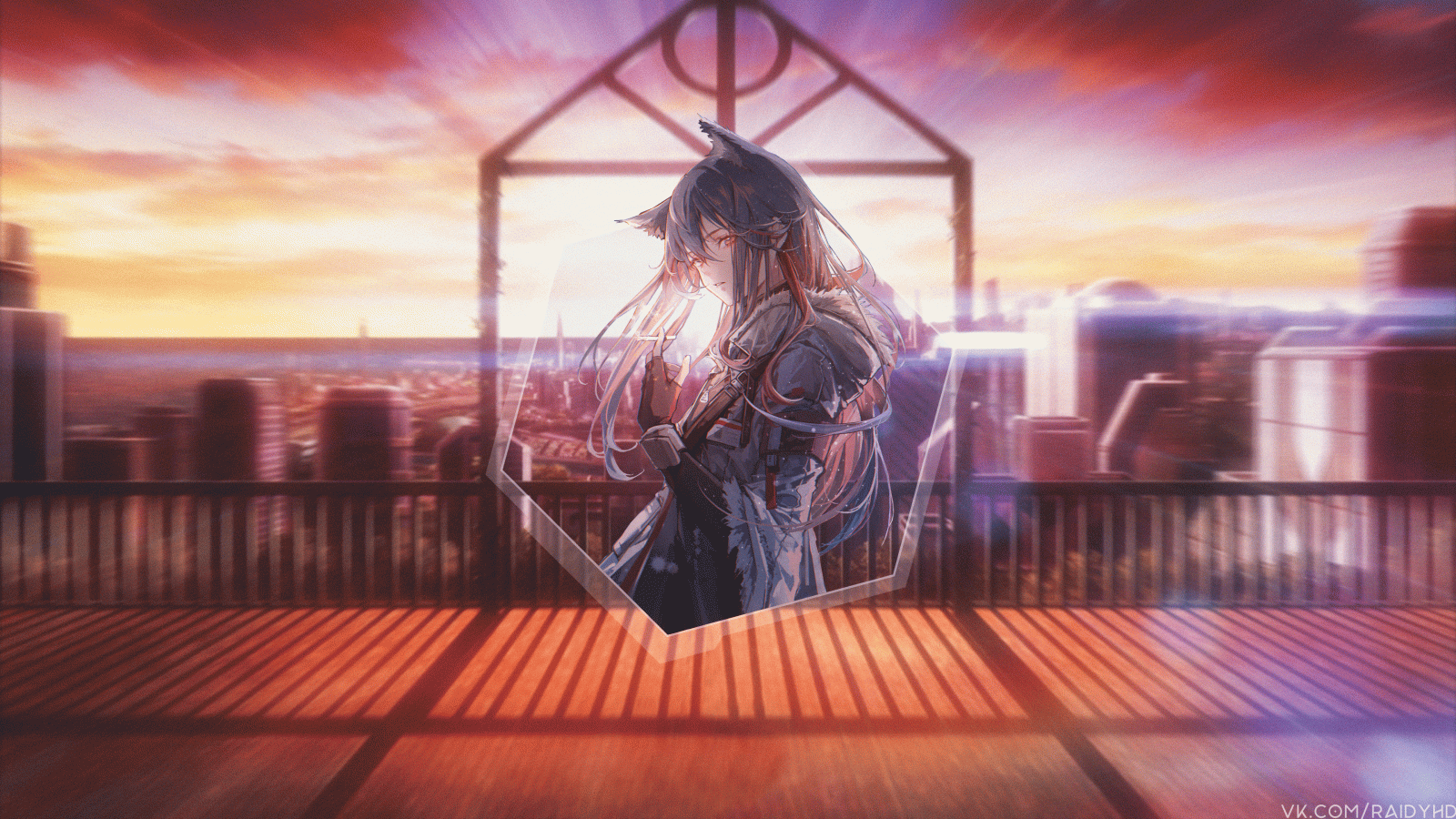 anime, anime dívky, picture in picture, západ slunce