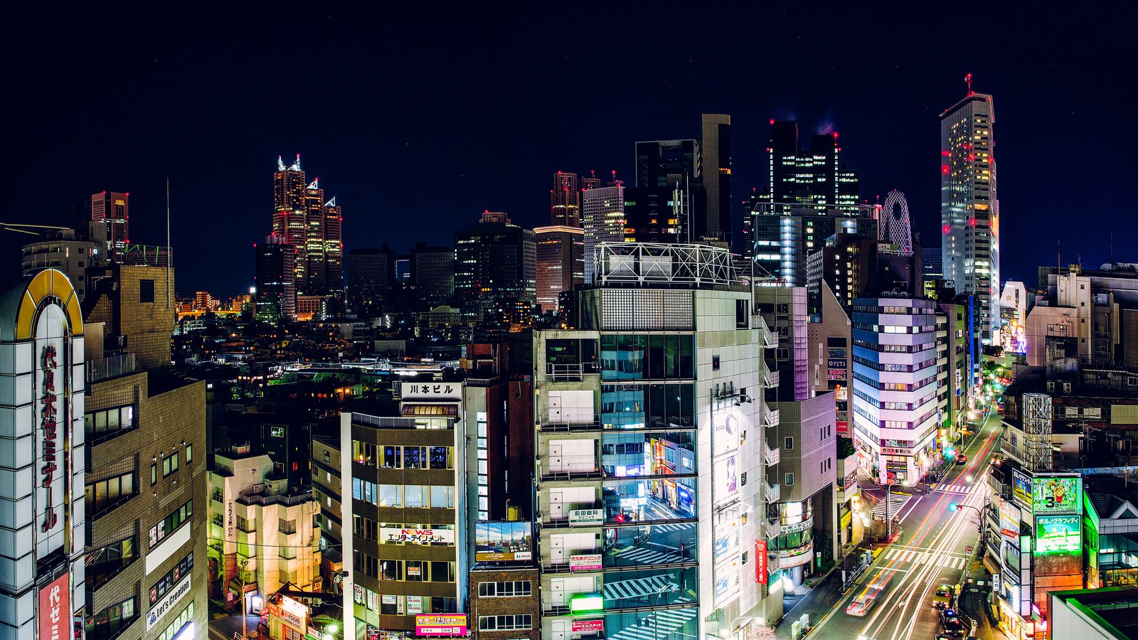 1600x900 px, arkitektur, broer, bygning, byer, motorvej, Japan, Japon, lys, monumenter, nat, panorama, panoramisk, ray, floder, Tokyo, tårn, tårne