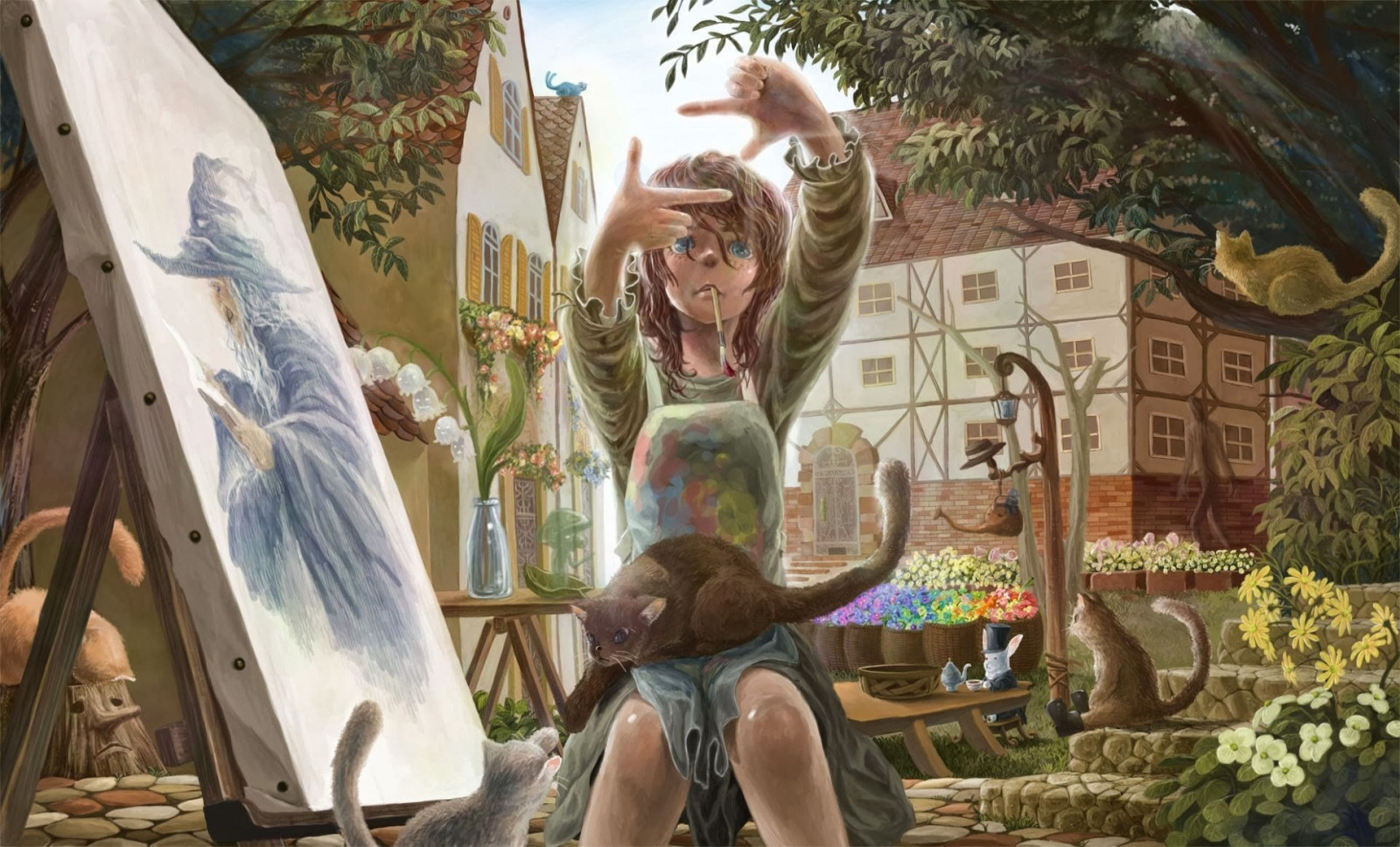 kočka, fantasy umění, anime, anime dívky, džungle, mytologie, měkké stínování, nástěnná malba, UMĚNÍ, Snímek obrazovky