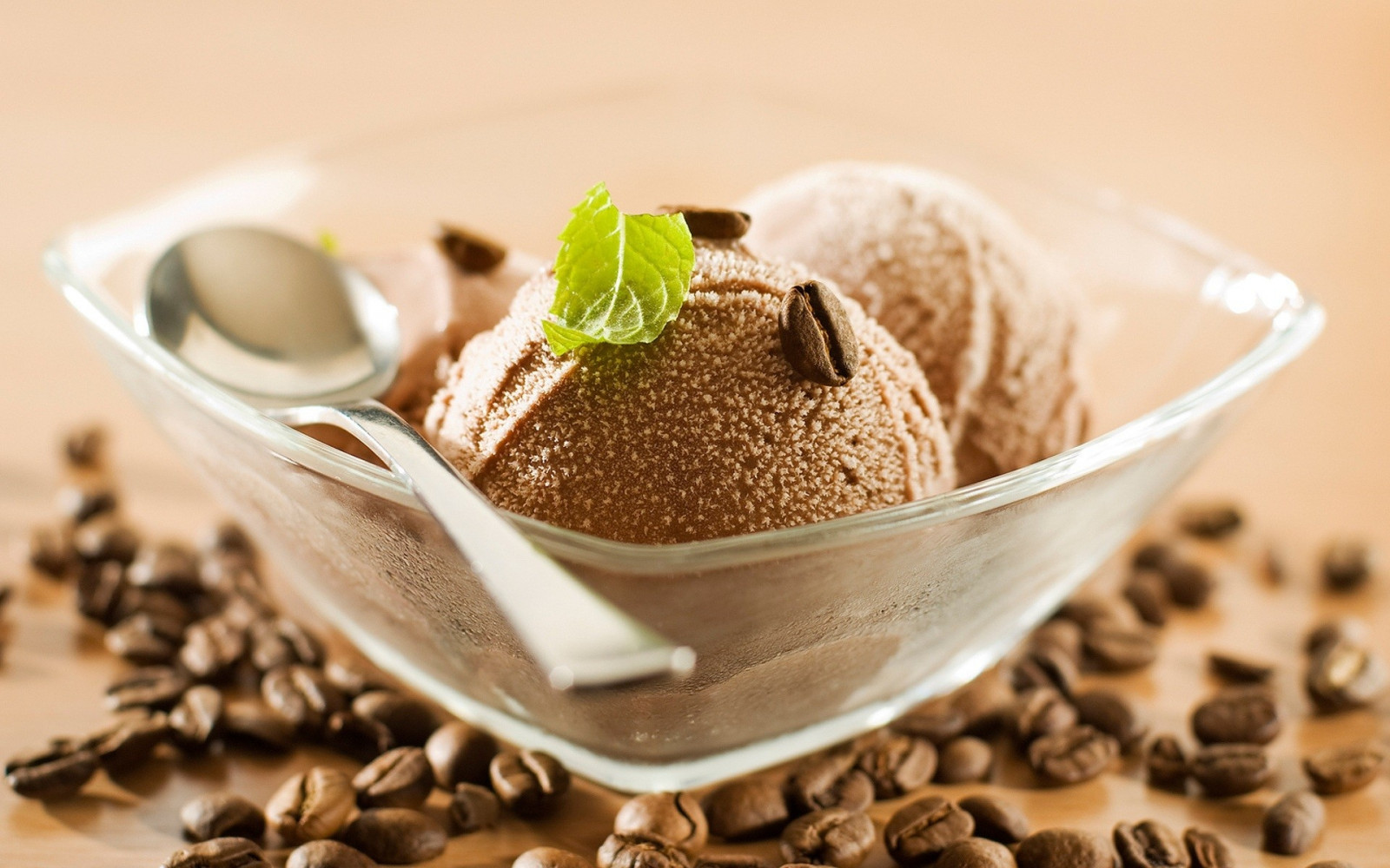 Wallpaper food, spoon, ice cream, breakfast, coffee beans, dessert