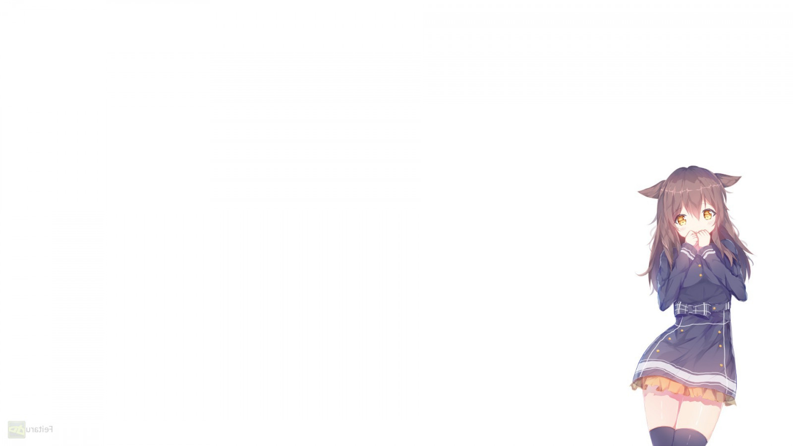 nekomimi, anime, žluté oči, modré šaty, bruneta, Původní znaky, ruka, kostým, figurka, 1920x1080 px