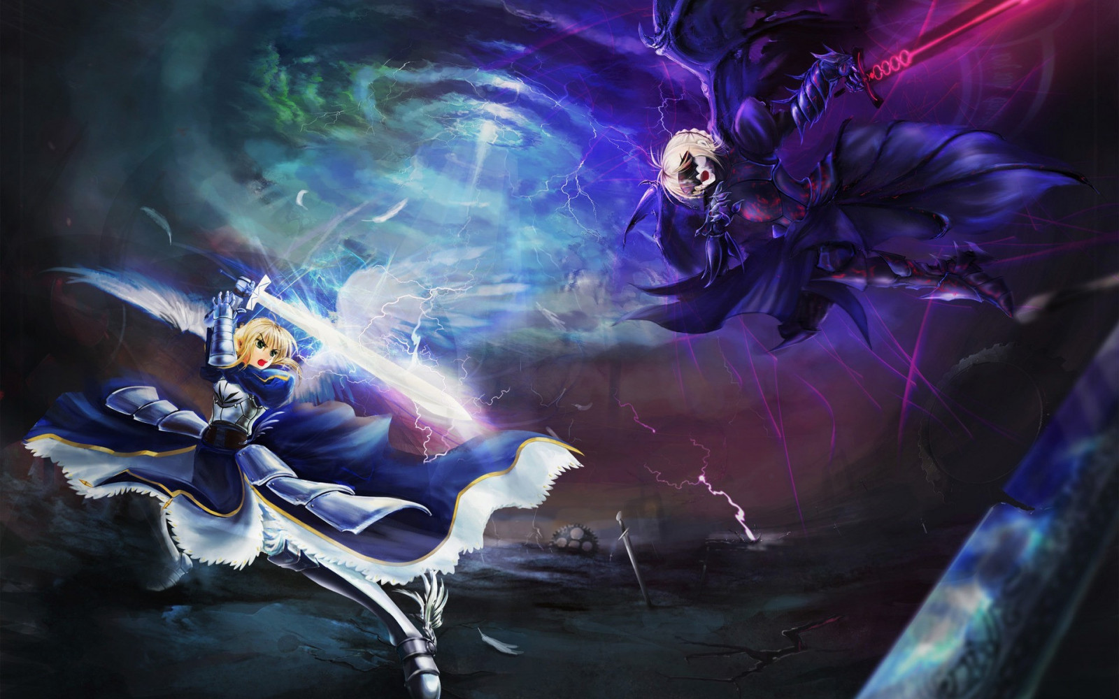 anime, anime dívky, Šavle, osud Series, Saber Alter, tma, Snímek obrazovky, 1920x1200 px, počítač tapeta, fraktální umění