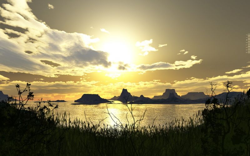 แสงแดด, พระอาทิตย์ตก, ทะเล, ธรรมชาติ, 3D, แสดงผล