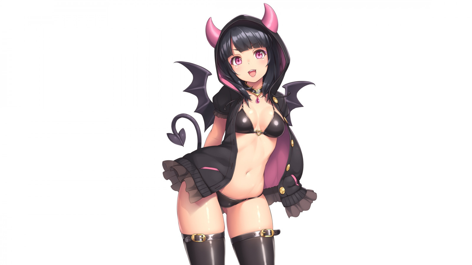 Původní znaky, bílé pozadí, výstřih, punčochy, růžové oči