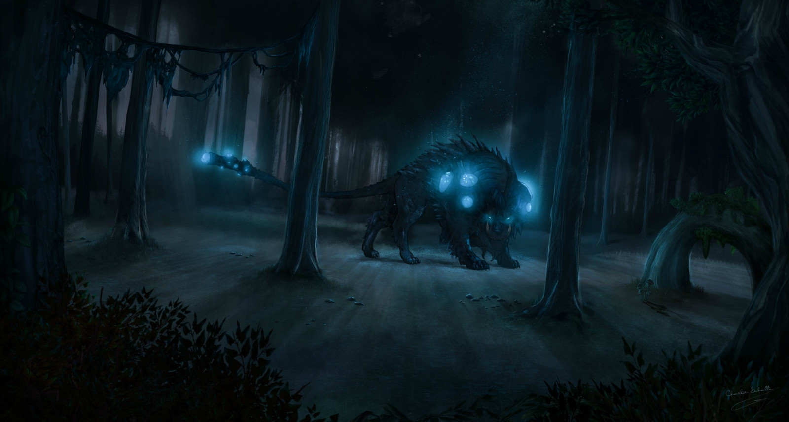 les, fantasy umění, džungle, půlnoc, tma, Snímek obrazovky, místo výskytu, přírodní prostředí, atmosférický jev, počítač tapeta