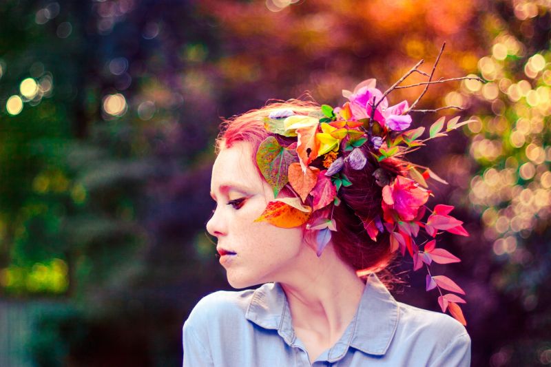 portrét, květiny, podzim, Červené, fotografování, nachový