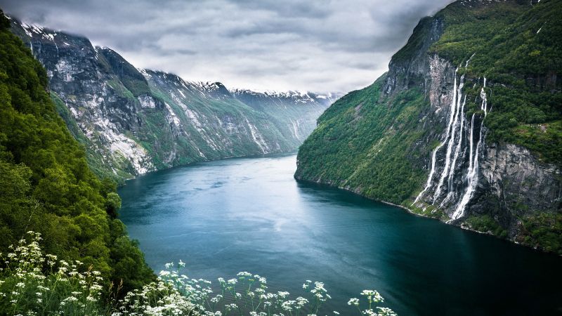 montañas, cascada, lago, agua, naturaleza, Noruega montañas, cascada, lago, agua, naturaleza, Noruega