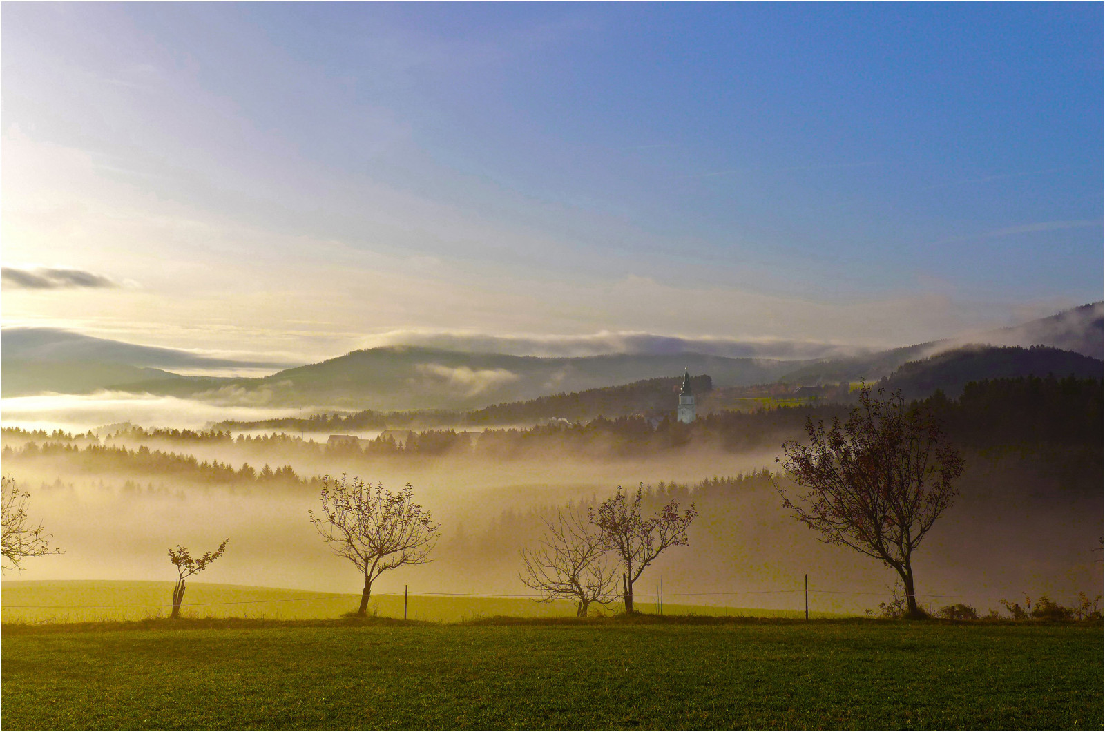 Rakousko, Nebel, Felder, Wiese, kirche, nebe, Steiermark, kirchturm, obstb UME, Wenigzell, flickrbronzetrophygroup, novemberlandschaft