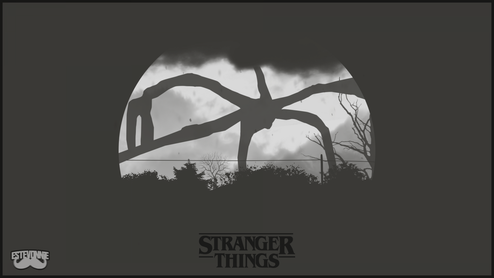 výkres, ilustrace, digitální umění, černobílý, text, logo, kreslená pohádka, podivnější věci, značka, křídlo, obraz, skica, Snímek obrazovky, Černý a bílý, monochromatické fotografování, font