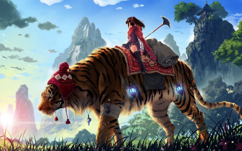 anime, digitální umění, fantasy umění, Původní znaky, tygr, 1920x1200 px anime, digitální umění, fantasy umění, Původní znaky, tygr, 1920x1200 px