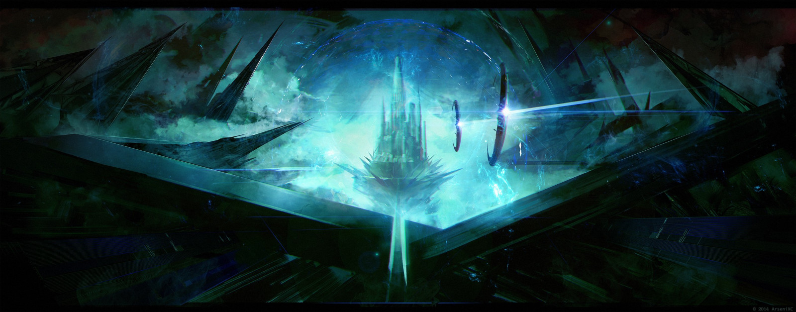 digitální umění, fantasy umění, město, prostor, futuristický, umělecká díla, kosmická loď, pevnost, loď duchů, tma, Snímek obrazovky, počítač tapeta, zvláštní efekty, vesmír