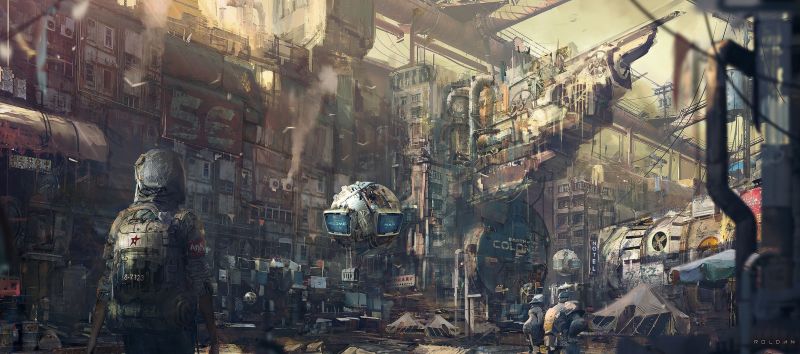 malování, futuristický, umělecká díla, ulice, panoráma města, silnice malování, futuristický, umělecká díla, ulice, panoráma města, silnice
