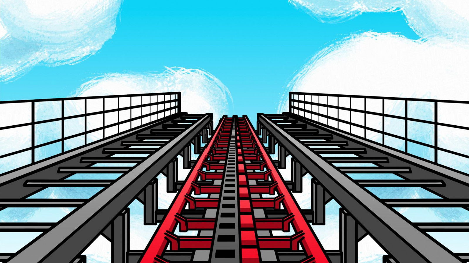 himmel, dagtid, värld, natur, moln, infrastruktur, arkitektur, linje, landmärke, fritid, KONST, illustration, rekreation, skyskrapa, symmetri, font, amusement ride, design, stad, anläggning, roligt, målning, Berg och dalbana, tornblock, fiktiv karaktär, Fasad, trappa, nöjespark, daylighting, turist attraktion, ritning, mönster, stål, grafisk design, skiss, bro, transport, rum, automotive wheel system