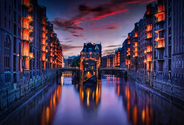 water,night,lights,reflection,urban