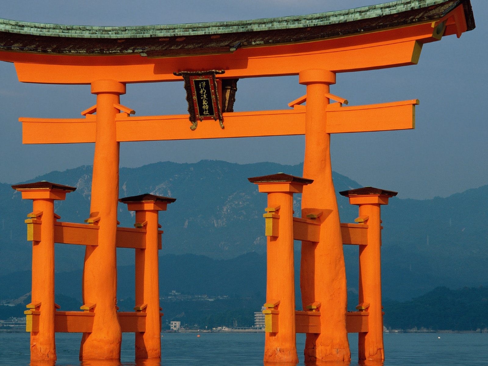 Japonsko, hory, moře, Asijská architektura, věž, sloupec, torii, svatyně, šintoismus svatyně