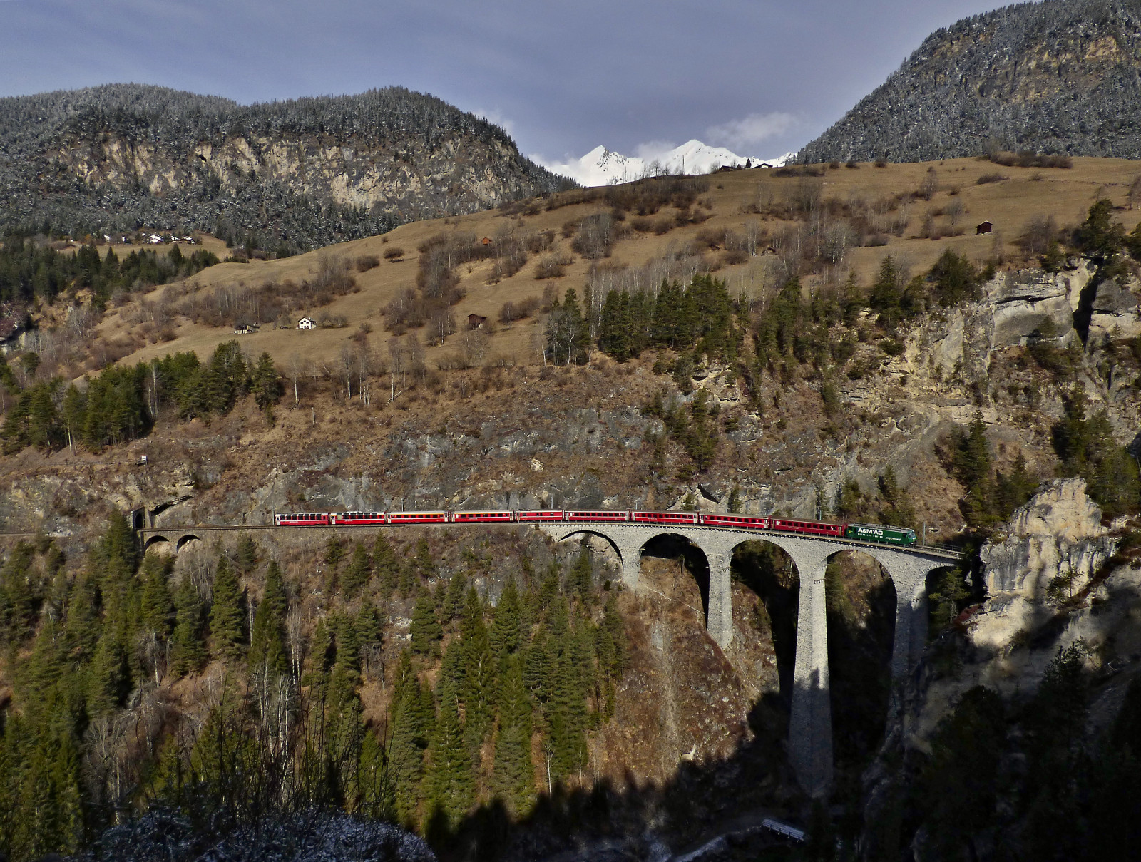 Filisur Pass Wallpaper : landscape, hill, sky, train, bridge, river, national park ...