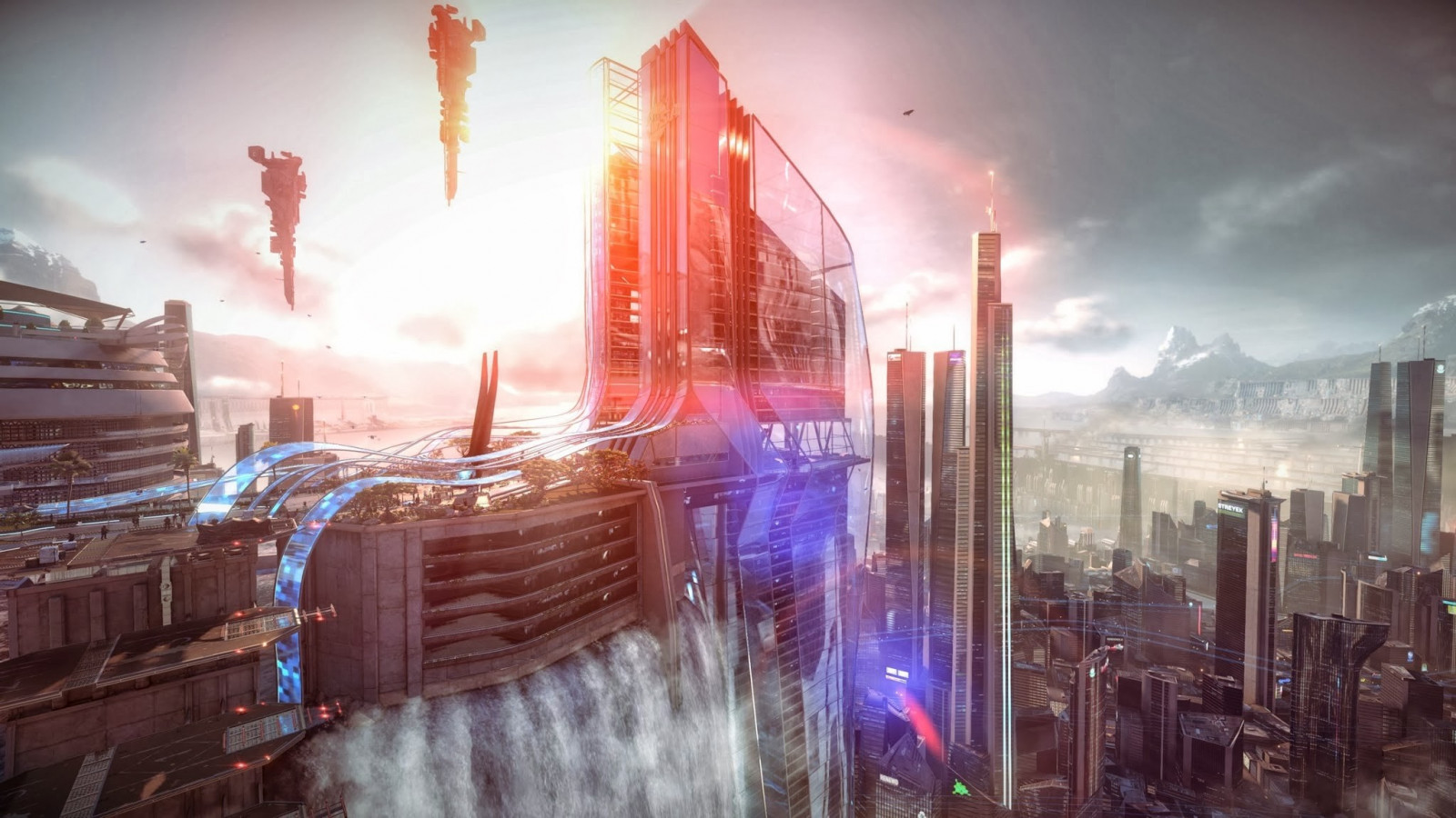Videopelit, kaupunki, kaupunkikuvan, yö-, Cyberpunk, heijastus, siluetti, pilvenpiirtäjä, Killzone Shadow Fall, ilta, tieteiskirjallisuus, metropoli, väri-, keskustassa, kuvakaappaus, kaupunkialue