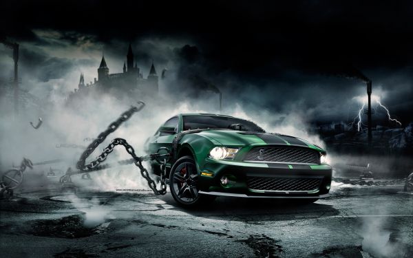car,Headlights,Ford,Ford Mustang,chains,mist