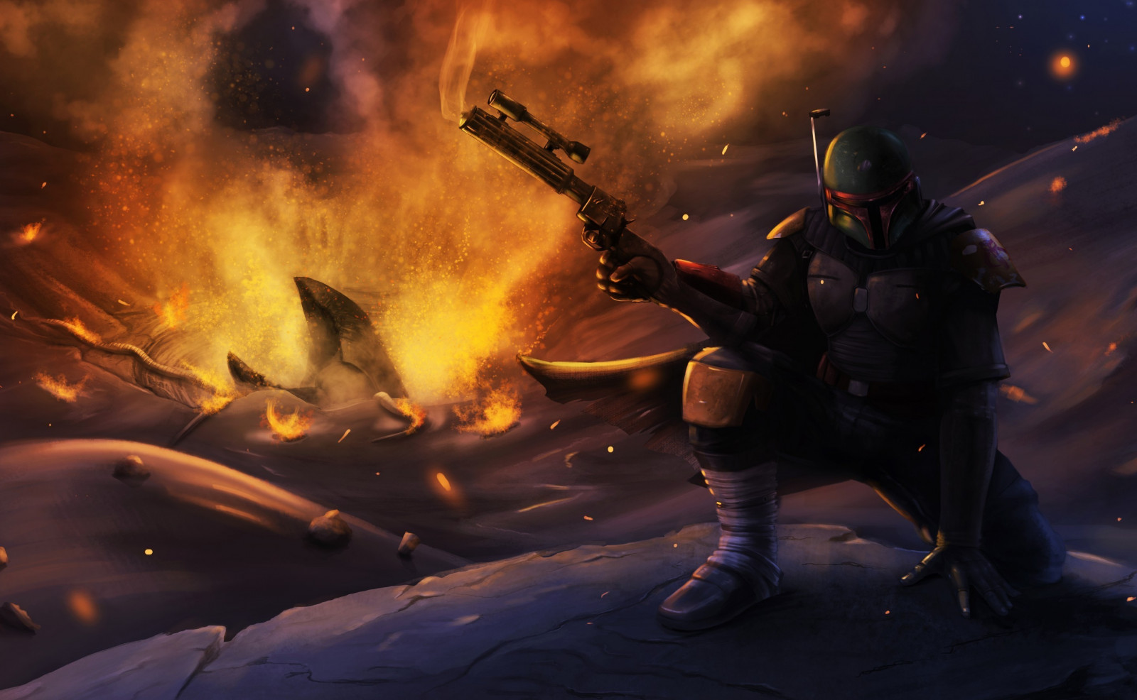 Hvězdné války, umělecká díla, sci-fi, Boba Fett, tma, Snímek obrazovky, počítač tapeta, pc hry