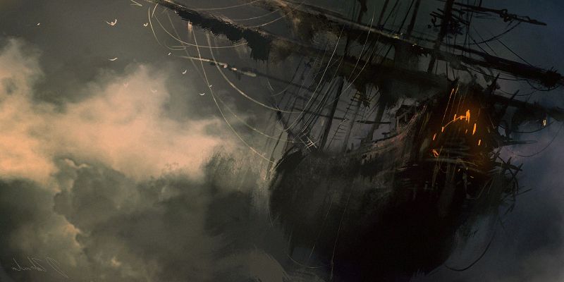 luz de sol, Arte fantasía, noche, reflexión, barco fantasma, ligero luz de sol, Arte fantasía, noche, reflexión, barco fantasma, ligero