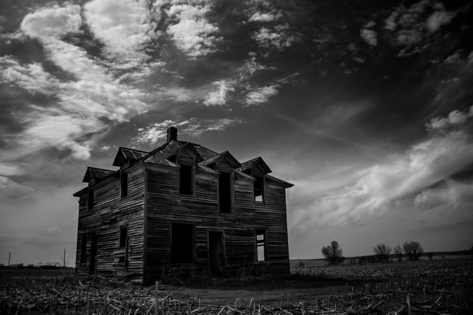 Dům, opuštěný, venkovský, obilné pole, Nebraska, rozklad, děsivý, strašidelný, strašidelný, Infračervený
