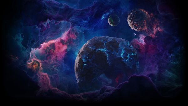 space,nebula,digital art,planet,stars,vignette