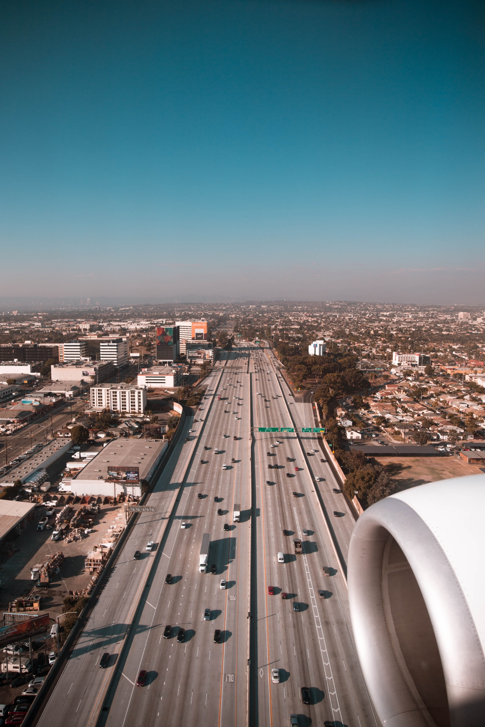 letící, město, Dálnice, přistání, auto, modrý