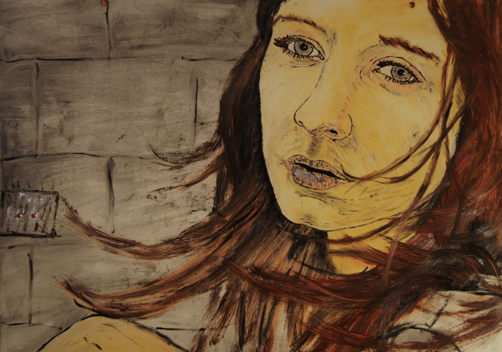 Červené, Zachránit, žena, dívka, stěna, malování, vlasy, naděje, slova, bolest, oči, malovat, smutný, druh, Pomoc, olej, Počkejte, deprimovaný, osamělý, vyléčit, torijennifer