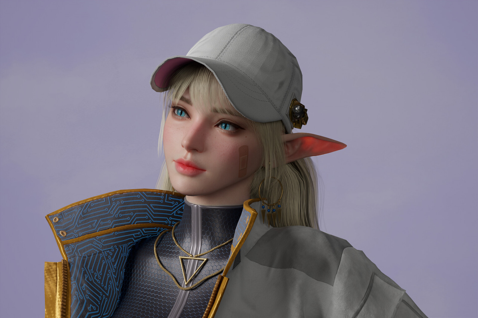 Junhoo Kang, CGI, ženy, bunda, pointy ears, portrét