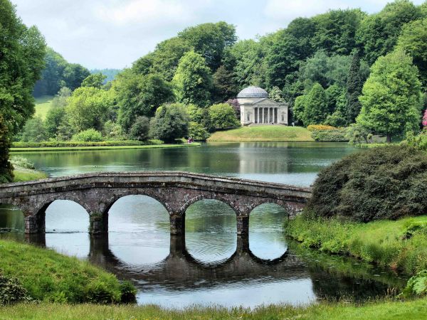 landscape, garden, lake, water, temple, nature