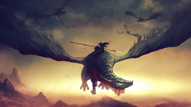 fantasy umění, západ slunce, mrak, tma, drak, hrom fantasy umění, západ slunce, mrak, tma, drak, hrom