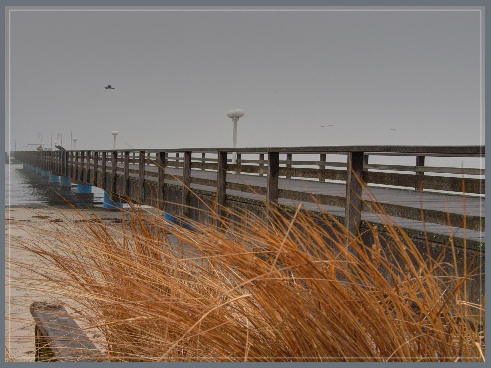 moře, dřevo, Německo, pobřeží, plot, molo, chodník, 2013, duben, mlhavý, mlha, dřevěný, deutschland, materiál, Ostsee, seebr CKE, Nebel, Baltské moře, Scharbeutz, Ostholstein