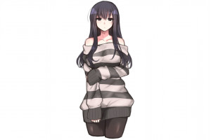 anime anime girls black hair sweater clothing costume outerwear sleeve looking at viewer hand arm anime anime girls black hair sweater clothing costume outerwear sleeve looking at viewer hand arm