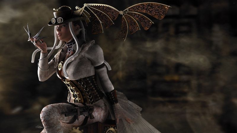 Gewehr, Frau, CGI, Steampunk, Person, Mythologie Gewehr, Frau, CGI, Steampunk, Person, Mythologie