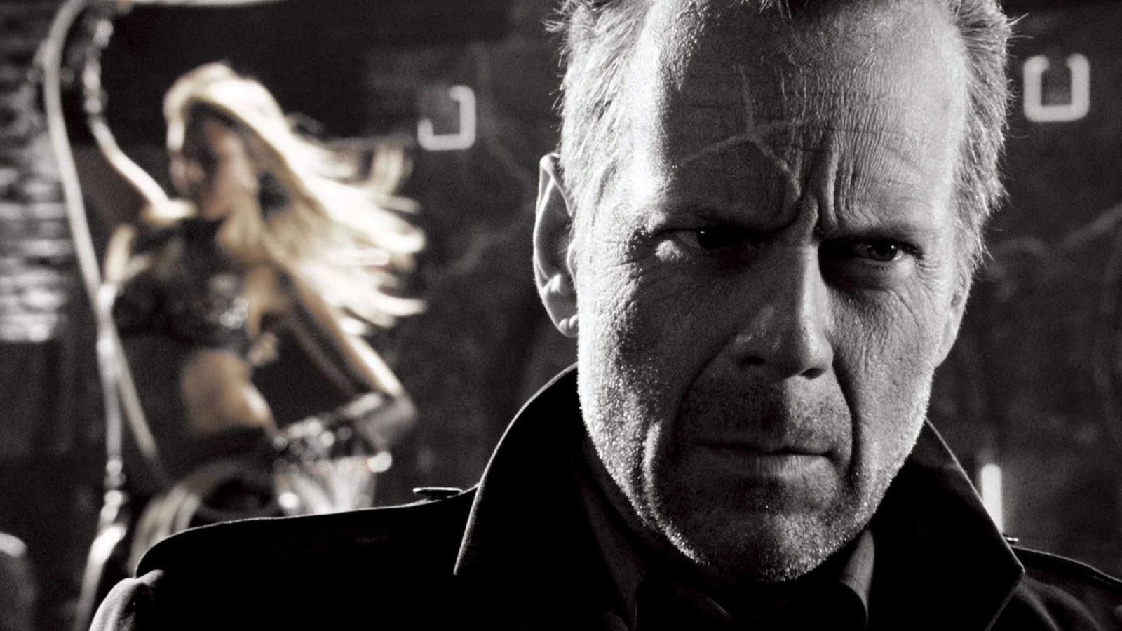 Černá, černobílý, filmy, hudba, hudebník, Město hříchu, Osoba, Jessica Alba, Bruce Willis, film, Černý a bílý, monochromatické fotografování, Film noir