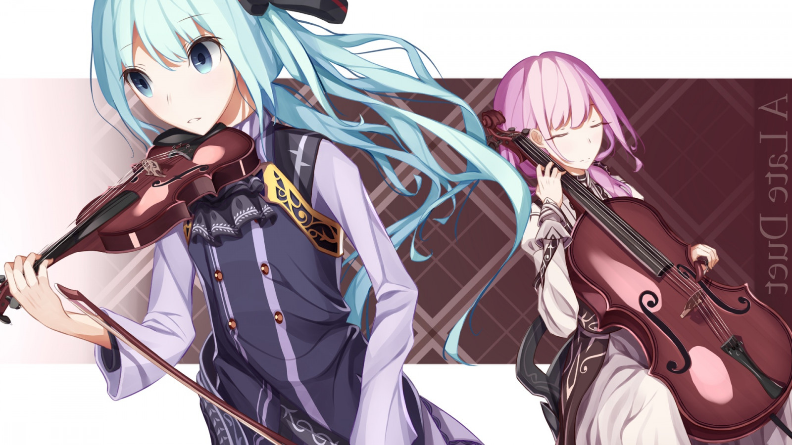 ilustrace, anime, Vocaloid, Hatsune Miku, Megurine Luka, 1920x1080 px, mangaka