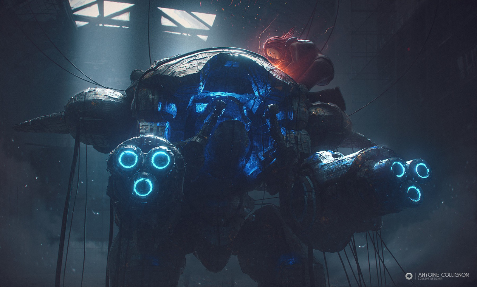 Digital kunst, computerspil, blå, mech, Overwatch, D Va Overwatch, mørke, skærmbillede, computer tapet, specielle effekter