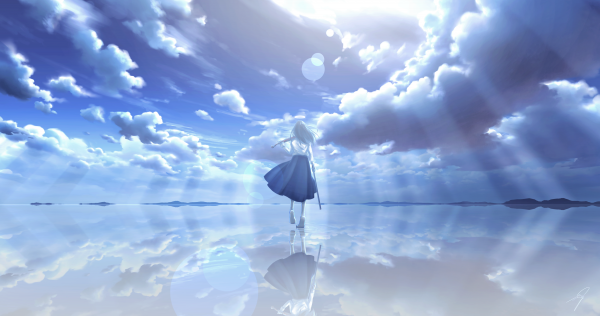 digital art,artwork,illustration,Nengoro,clouds,reflection