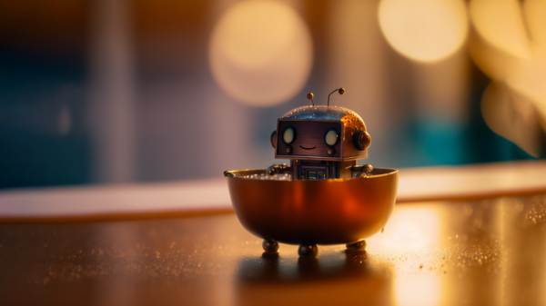 ai art,Tiny,bokeh,robot,bathtub